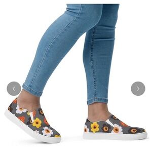 Farmhouse is my Style Floral Slip On Sneakers Retro Grey Orange Mod Poppy Shoes